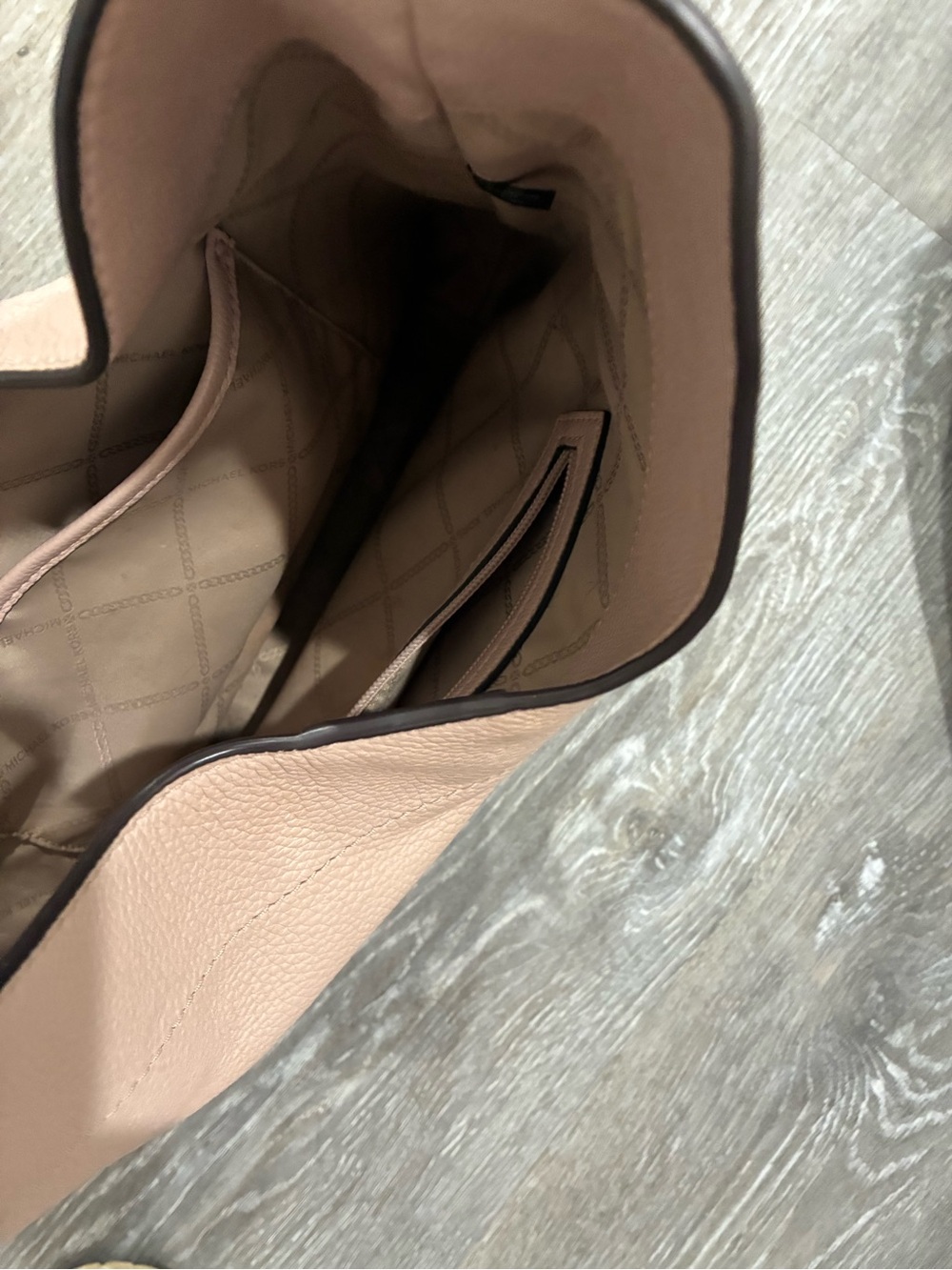 Michael Kors Blush Pebbled Leather Shoulder Hobo with Gold MK Emblem - Picture 3 of 3